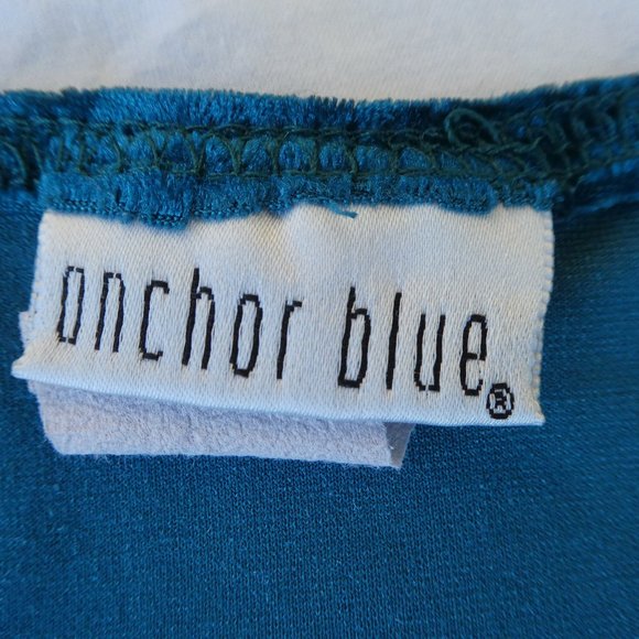 Vintage 80s 90s Crushed Velvet Fitted Stretch Teal Macrame Trim Anchor Blue S - Picture 7 of 8